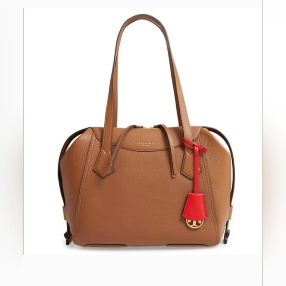 Tory burch Satchel rich Brown Leather Handbag with Red Accent - Picture 9 of 12